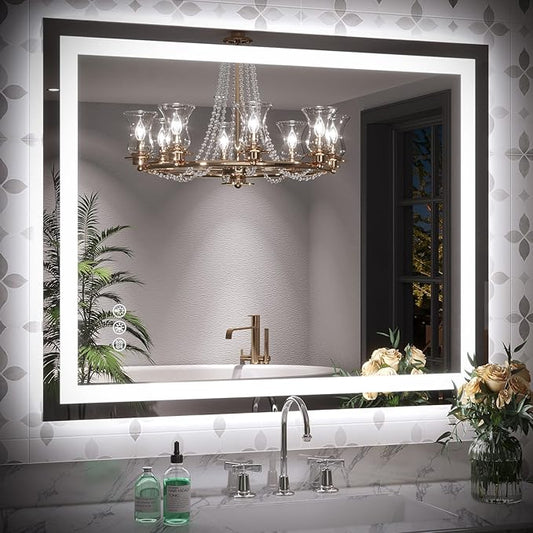Brightify LED Bathroom Mirror, 40"x32" LED Mirror for Bathroom-Front & Backlit, 3 Colors Dimmable, Anti-Fog Wall Mounted, Vanity Mirror with Lights, Shatter-Proof, Memory (Horizontal/Vertical)