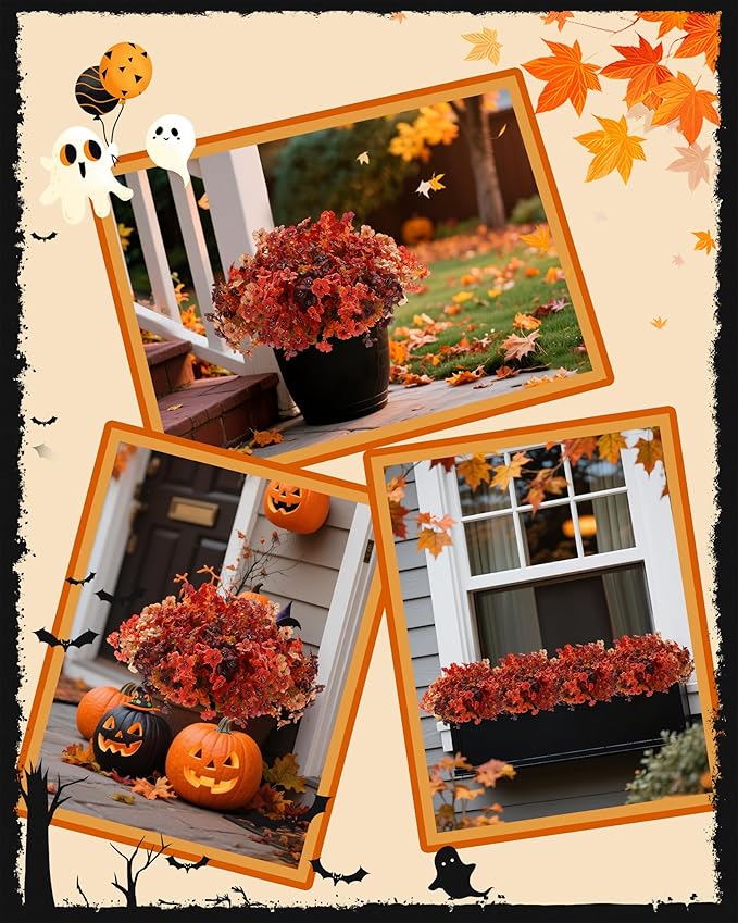 Artificial Mums Outdoor Fake Fall Flowers Decorations for Home,16 Bundles Silk Faux Mum Plants Look Real UV Resistant for Outside,Autumn Decor for Porch,Patio,Front Yard & Planters,Thanksgiving