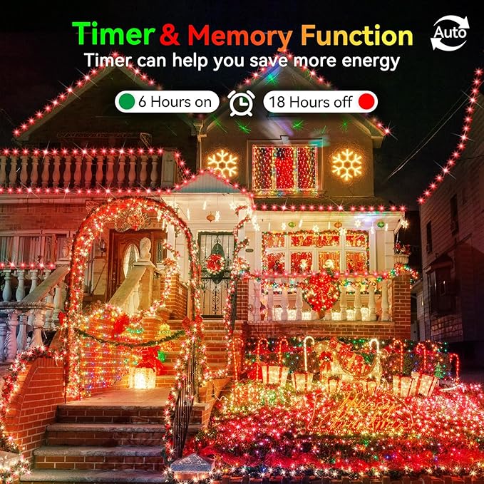 Hezbjiti 2 Pack 1000 LED 403 FT Christmas String Lights Outdoor, 8 Lighting Modes IP44 Waterproof Fairy Lights with Timer and Dimmable Function for Party Tree Decorations (Red, Clear Wire)