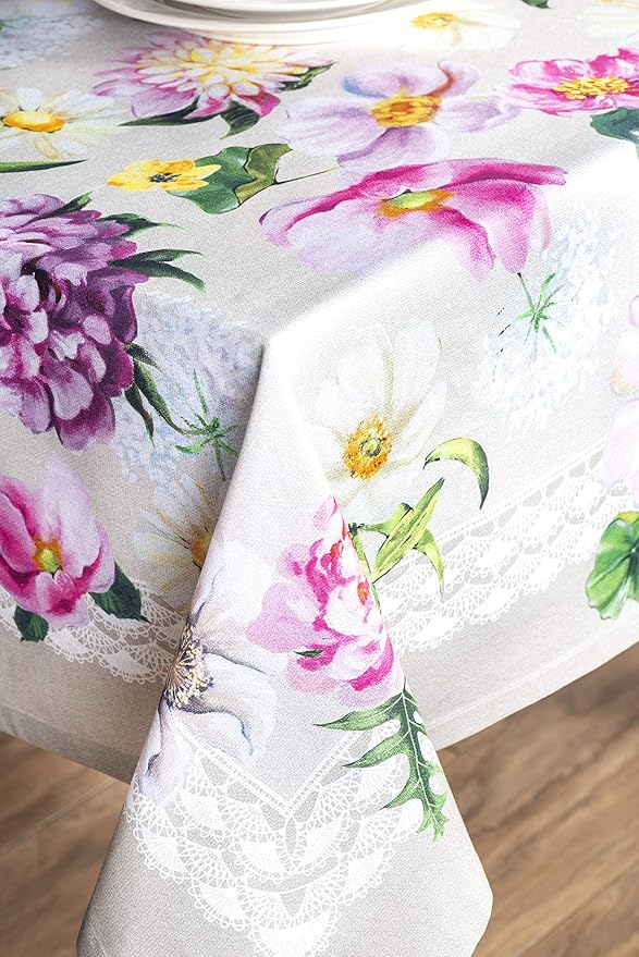 Maison d' Hermine Table Cloth Rectangle Table 100% Cotton 60 x 108 Inches Tablecloth Reusable Decorative Everyday Use for Dining Room, Farmhouse, Home, Party, Festive & Wedding Spring Summer - Pivoine