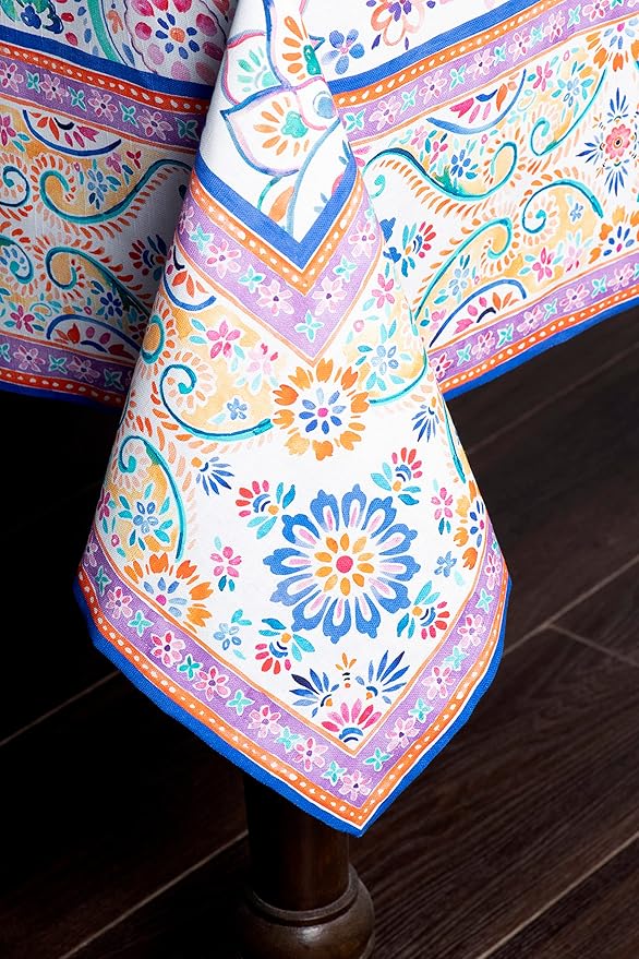 Maison d' Hermine Table Cloth Rectangle Table 100% Cotton 60 x 108 Inches Tablecloth Reusable Decorative for Dining Room, Farmhouse, Home, Party, Festive & Wedding Spring Summer - Indian Floral