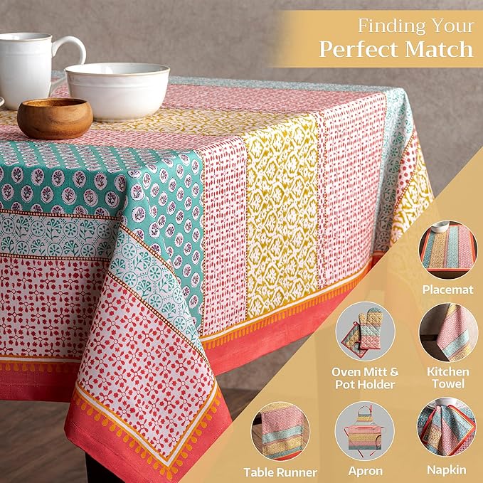 Maison d' Hermine Table Cloth Rectangle Table 100% Cotton 60 x 108 Inches Tablecloth Reusable Decorative Everyday Use for Dining Room, Farmhouse, Home Party, Festive & Wedding Spring Summer - Provence