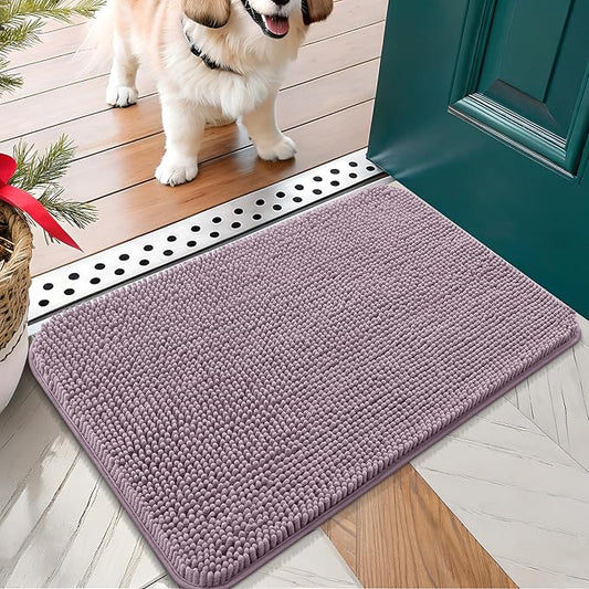 OLANLY Dog Door Mat for Muddy Paws 24x16, Absorbs Moisture and Dirt, Absorbent Non-Slip Washable Doormat, Quick Dry Chenille Mud Mat for Dogs, Entry Indoor Entryway Carpet for Inside Floor, Deep Plum