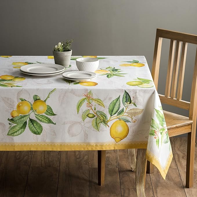Maison d' Hermine Table Cloth Rectangle Table 100% Cotton 60 x 120 Inches Tablecloth Reusable Decorative for Dining Room, Farmhouse, Home, Party, Festive & Wedding Spring Summer - Limoncello