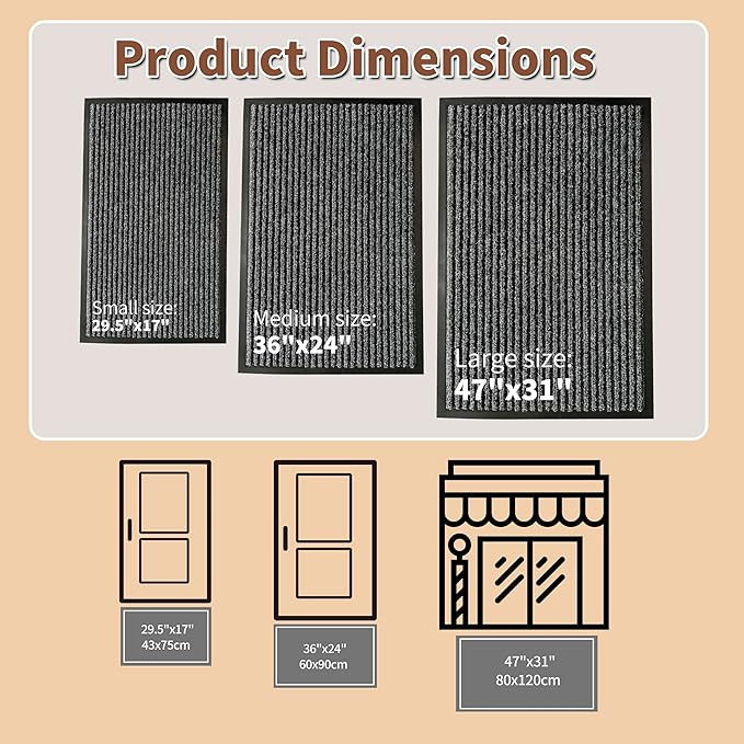 Front Door Mat Outdoor, Non-Slip and Heavy Duty Welcome Mat, Low Profile Easy Clean Indoor Outdoor Doormat for Patio Entryway with Durable PVC Backing. (Dark Grey 36"x24")