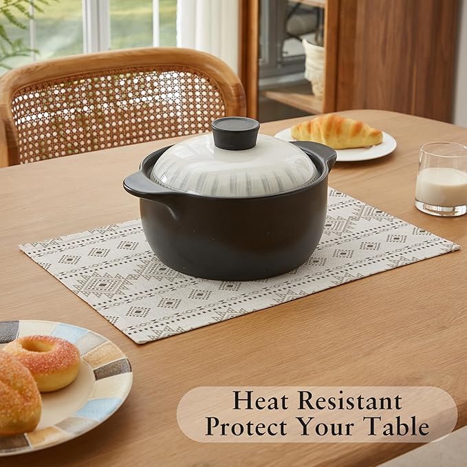 LilyCat Linen Fabric Geometric Stripes Placemats, Durable Boho Dining Table Mats for Kitchen, Rustic Vintage Washable Place Mats Set of 4, 18’’× 12’’