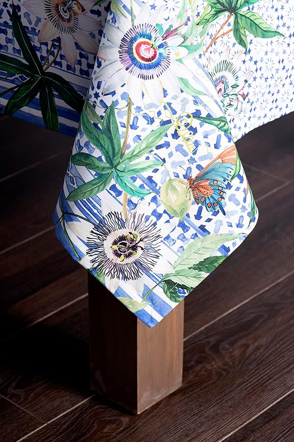 Maison d' Hermine Table Cloth Rectangle Table 100% Cotton 54 x 72 Inches Tablecloth Reusable Decorative for Dining Room, Farmhouse, Home, Party, Festive & Wedding Spring Summer - Passiflora