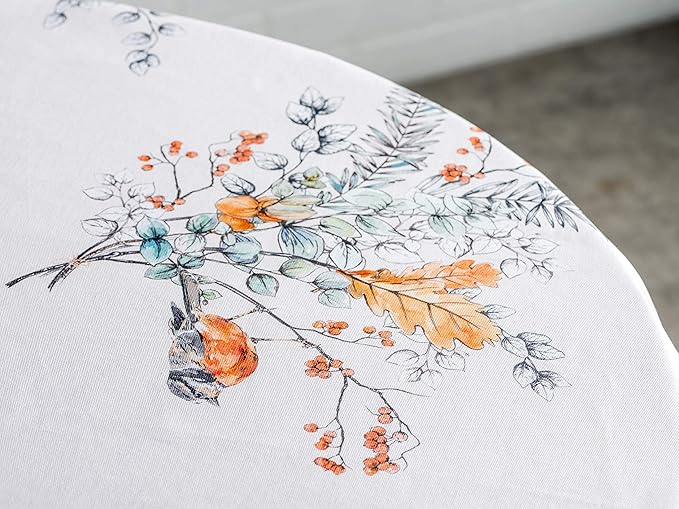 Maison d' Hermine Table Cloth Round Table 100% Cotton 63 Inches Fall Tablecloth Reusable Everyday Use for Thanksgiving Christmas Decorations Dining Farmhouse Party (Whitish Shabby Chique)