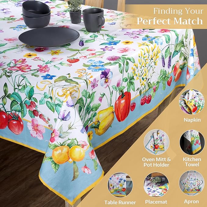 Maison d' Hermine Table Cloth Rectangle Table 100% Cotton 60 x 90 Inches Tablecloth Reusable Decorative Everyday Use for Dining Room, Farmhouse, Home, Party, Festive & Wedding Spring Summer - Giverny