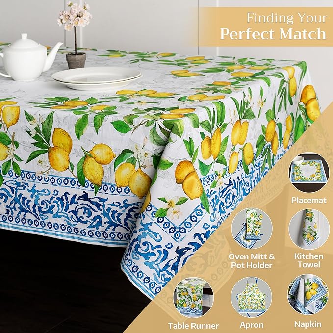 Maison d' Hermine Table Cloth Rectangle Table 100% Cotton 70 x 108 Inches Tablecloth Reusable Decorative Everyday Use for Dining Room, Farmhouse, Home, Party, Festive & Wedding Spring Summer - Cedrat
