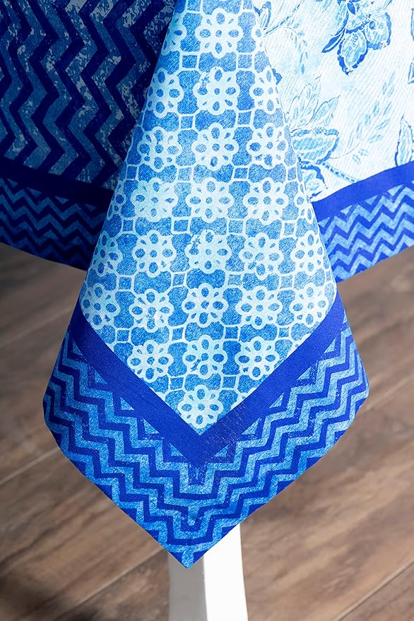 Maison d' Hermine Table Cloth Rectangle Table 100% Cotton 70 x 90 Inches Tablecloth Reusable Decorative for Dining Room, Farmhouse, Home, Party, Festive & Wedding Spring Summer - Indigo Love
