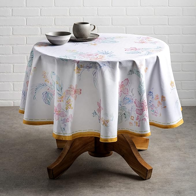 Maison d' Hermine Table Cloth Round Table 100% Cotton 63 Inches Tablecloth Reusable Decorative Everyday Use for Dining Room, Farmhouse, Home, Party, Festive & Wedding Spring Summer - Paradise Island