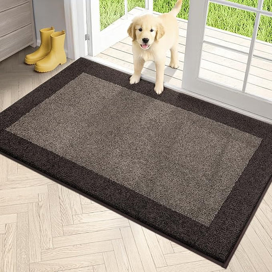 PURRUGS Dirt Trapping Door Mat 34" x 60", Non-Slip/Skid Machine Washable Entryway Rug, Shoes Scraper, Throw Rug, Super Absorbent Area Rug for Muddy Wet Shoes and Paws, Grayish Brown & Coffee