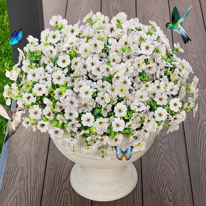 Faux Flowers for Outdoor Planters 16 Bundles UV Resistant Fake Artificial Eucalyptus Plants Outside Spring Summer Yard Decoration Realistic Silk Daisy for Patio,Front Porch,Garden,Pots Decor