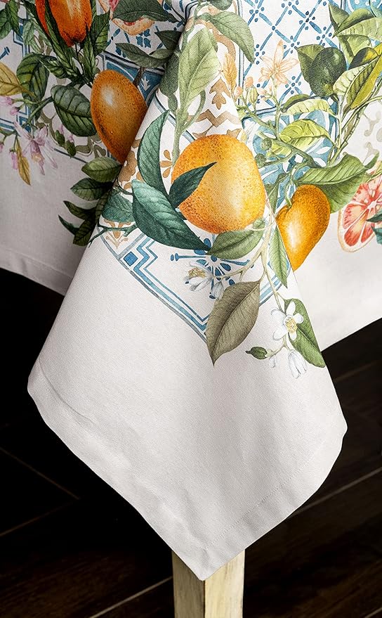 Maison d' Hermine Table Cloth Rectangle Table 100% Cotton 60 x 108 Inches Tablecloth Reusable Decorative Everyday Use for Dining Room, Farmhouse, Home, Party, Festive & Wedding Spring Summer - Agrume