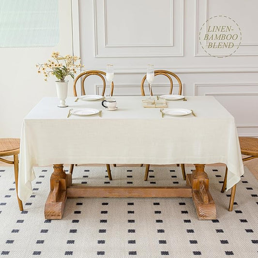 Linen World Linen Tablecloth 55x55 Inch, Square Tablecloth Luxury Texture & Linen Look – Soft, Cool & Breathable Linen Blend Tablecloth for Dining, Kitchen, Outdoor, Easter-Creamy White