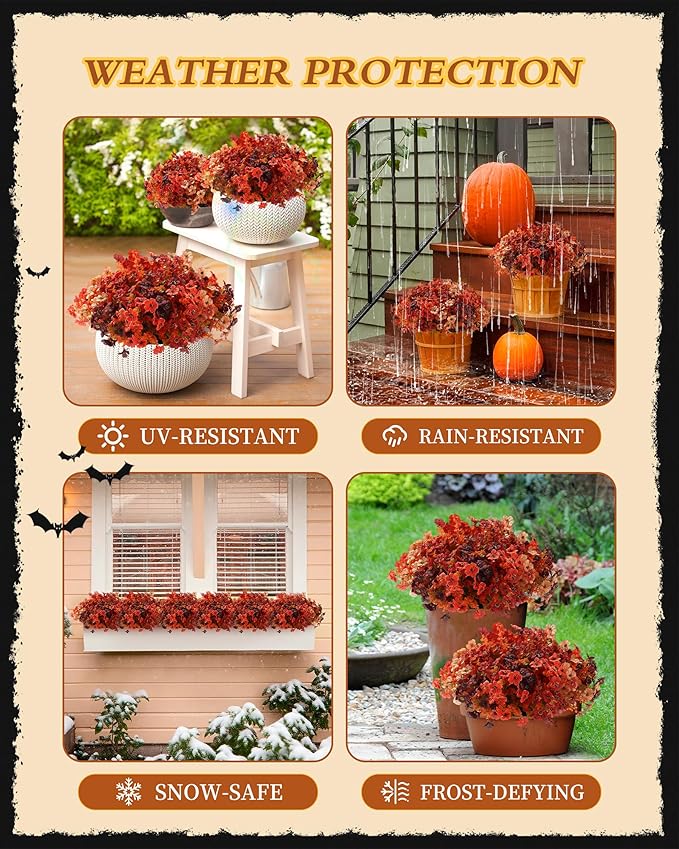 Artificial Mums Outdoor Fake Fall Flowers Decorations for Home,16 Bundles Silk Faux Mum Plants Look Real UV Resistant for Outside,Autumn Decor for Porch,Patio,Front Yard & Planters,Thanksgiving