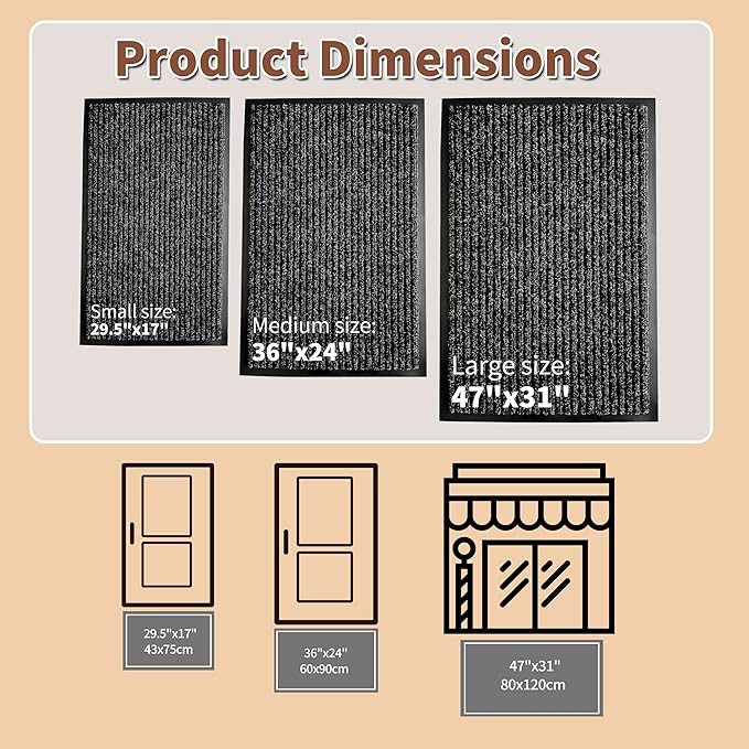 Front Door Mat Outdoor, Non-Slip and Heavy Duty Welcome Mat, Low Profile Easy Clean Indoor Outdoor Doormat for Patio Entryway with Durable PVC Backing. (Black and White 29.5"x17")