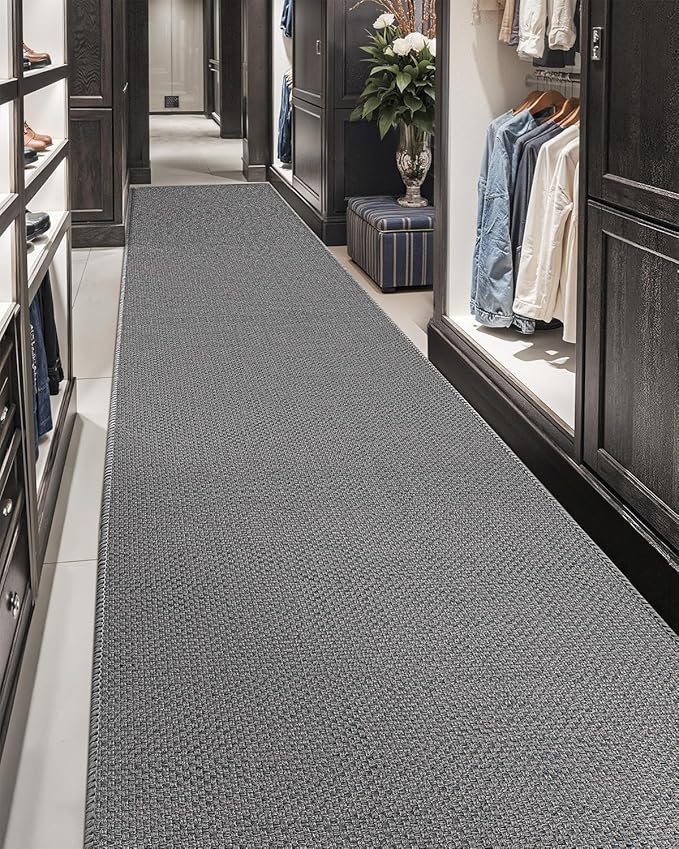 Color&Geometry Door Mat 2'4"x12' Runner Rug with Rubber Backing, Non Slip Washable Hallway Rug, Carpet Runners for Hallway Living Room Bedroom, Light Grey (Rolled-up NO Creases)