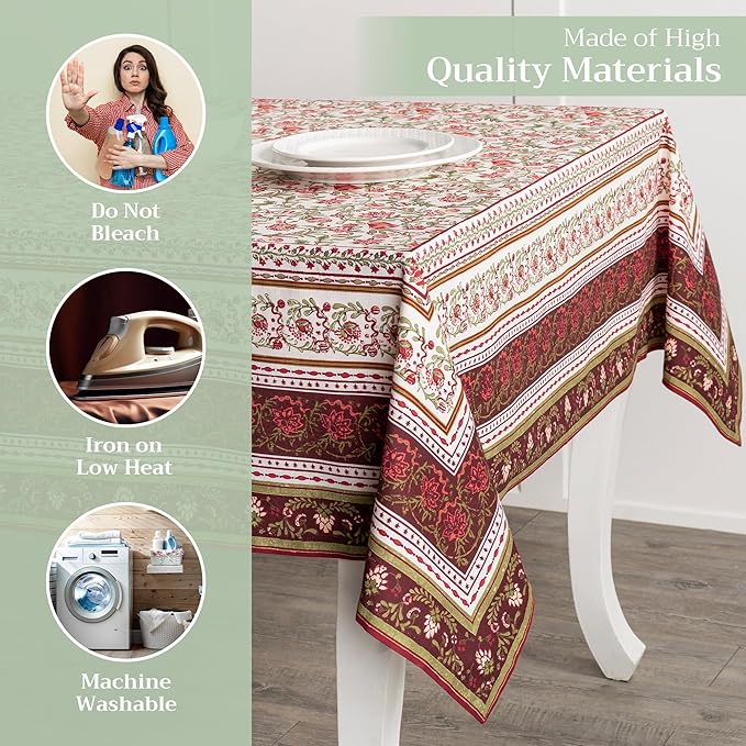 Maison d' Hermine Table Cloth Rectangle Table 100% Cotton 70 x 120 Inches Fall Tablecloth Reusable Everyday Use for Thanksgiving Christmas Decorations Dining Farmhouse Party (Reveillon Au Jardin)