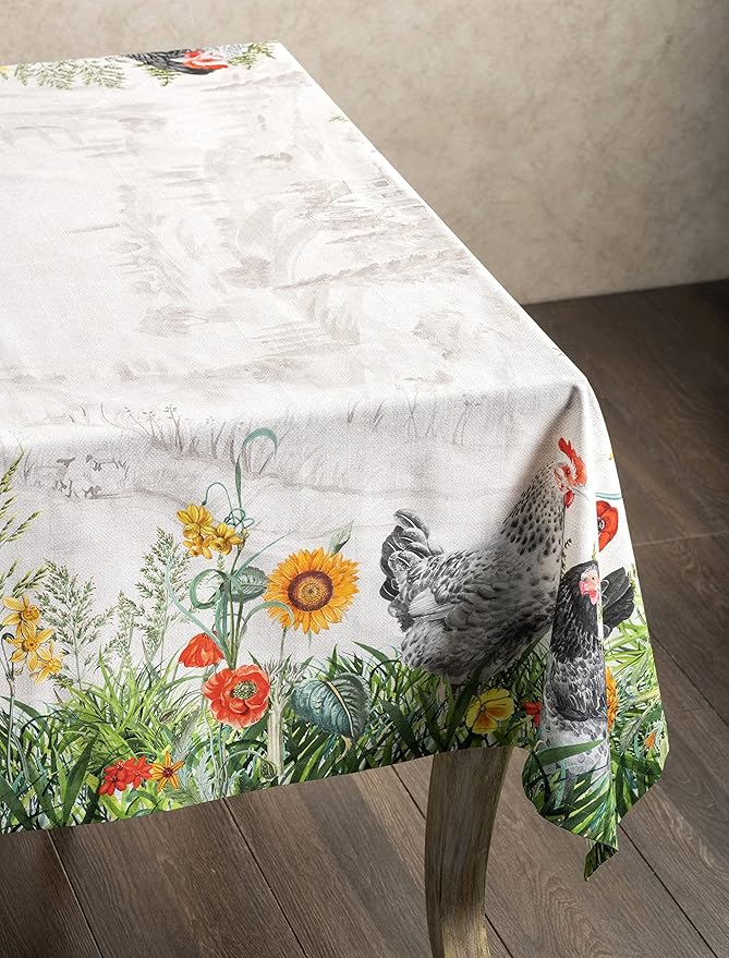 Maison d' Hermine Table Cloth Rectangle Table 100% Cotton 70 x 90 Inches Tablecloth Reusable Decorative for Dining Room, Farmhouse, Home, Party, Festive & Wedding Spring Summer - Basse Cour