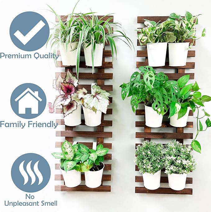 ShopLaLa Large Hanging Wall Planters for Indoor Plants - 5 Pack Wooden Wall Decor Bathroom Decorations Living Room Home Plant Shelves Vertical Garden Huge Unique Farmhouse Vintage Rustic 5 Sizes