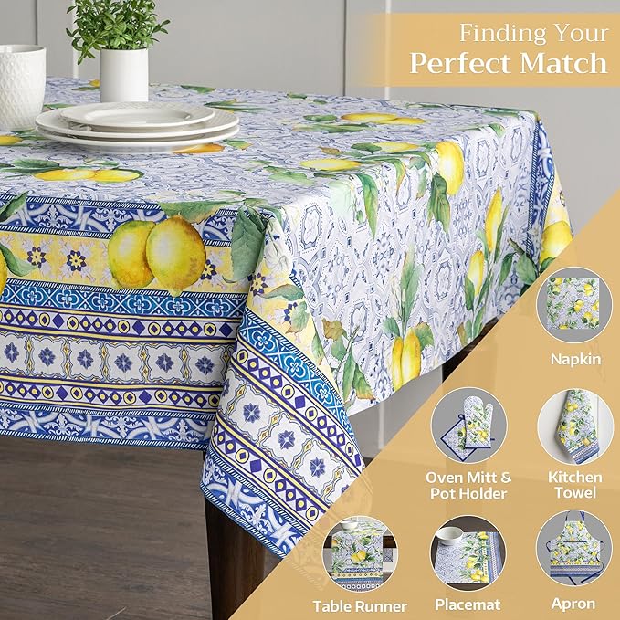 Maison d' Hermine Table Cloth Rectangle Table 100% Cotton 60 x 120 Inches Tablecloth Reusable Decorative Everyday Use for Dining Room, Farmhouse, Home, Party, Festive & Wedding Spring Summer - Citrus