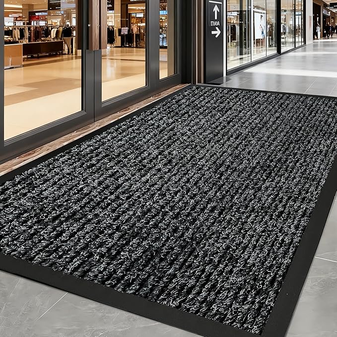 Front Door Mat Outdoor, Non-Slip and Heavy Duty Welcome Mat, Low Profile Easy Clean Indoor Outdoor Doormat for Patio Entryway with Durable PVC Backing.(Black and White 47"x31")