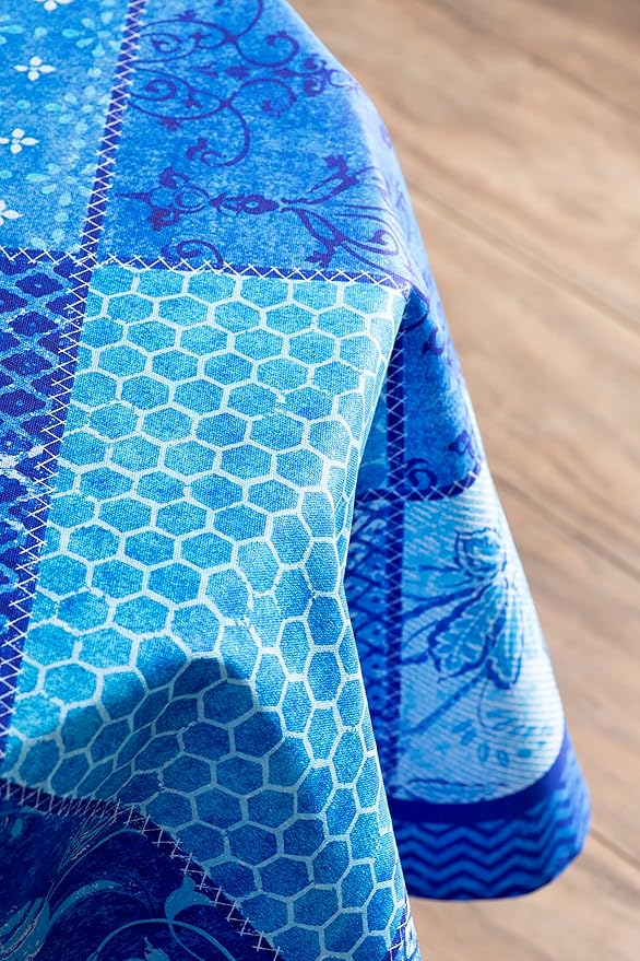 Maison d' Hermine Table Cloth Round Table 100% Cotton 63 Inches Tablecloth Reusable Decorative Everyday Use for Dining Room, Farmhouse, Home, Party, Festive & Wedding Spring Summer - Indigo Love