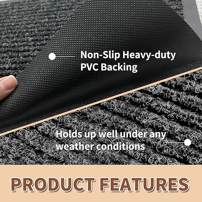 Front Door Mat Outdoor, Non-Slip and Heavy Duty Welcome Mat, Low Profile Easy Clean Indoor Outdoor Doormat for Patio Entryway with Durable PVC Backing. (Black and White 36"x24")