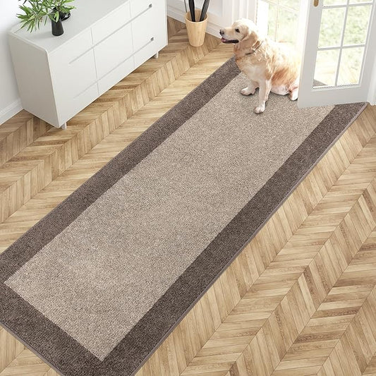 PURRUGS Dirt Trapping Door Mat 32" x 84", Non-Slip/Skid Machine Washable Entryway Rug, Shoes Scraper, Throw Rug, Super Absorbent Area Rug for Muddy Wet Shoes and Paws, Beige & Grayish Brown