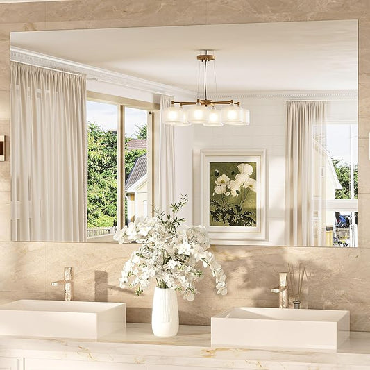 TokeShimi 60x36 Frameless Bathroom Vanity Mirrors for Over Sink, Modern Rectangle Bathroom Mirrors for Wall with Polished Edge Shatterproof Decorative Mirror for Bedroom, Living Room, Entryway