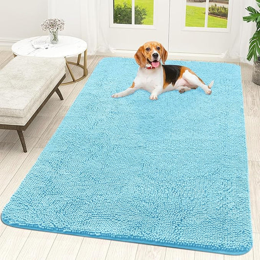 OLANLY Dog Door Mat for Muddy Paws 59x35, Absorbs Moisture and Dirt, Absorbent Non-Slip Washable Doormat, Quick Dry Chenille Mud Mat for Dogs, Entry Indoor Entryway Carpet for Inside Floor, Blue
