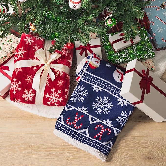 PAVILIA Red Snowflake Christmas Sherpa Throw Blanket, Ultra Soft Reversible Fleece Sherpa 60x80 Winter Blanket for Couch & Bed, Cozy Christmas Home Decor