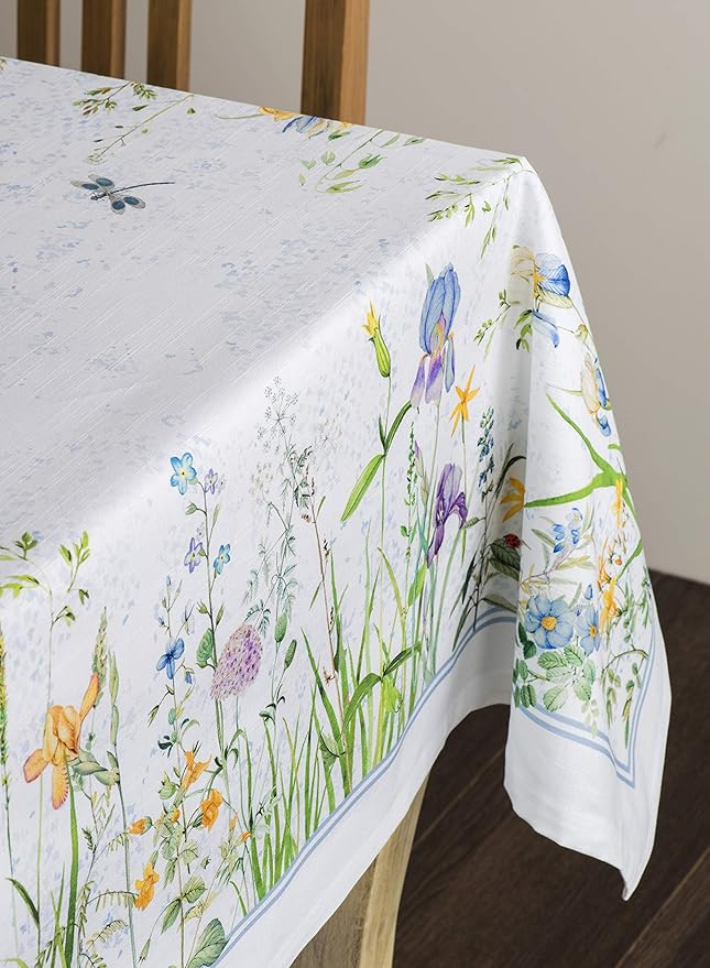 Maison d' Hermine Table Cloth Square Table 100% Cotton 54 x 54 Inches Tablecloth Reusable Decorative for Dining Room, Farmhouse, Home, Party, Festive & Wedding Spring Summer - Fleurs De Mai