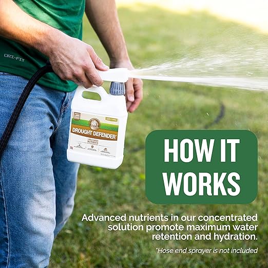 Turf Titan Drought Defender - Shields Heat and Nutrient Rich Plant Food - Ideal Summer Soil Liquid Fertilizer Promoting Healthy Green, Water-Conserving Turf Grass - Covers up to 8,000 Sq Ft