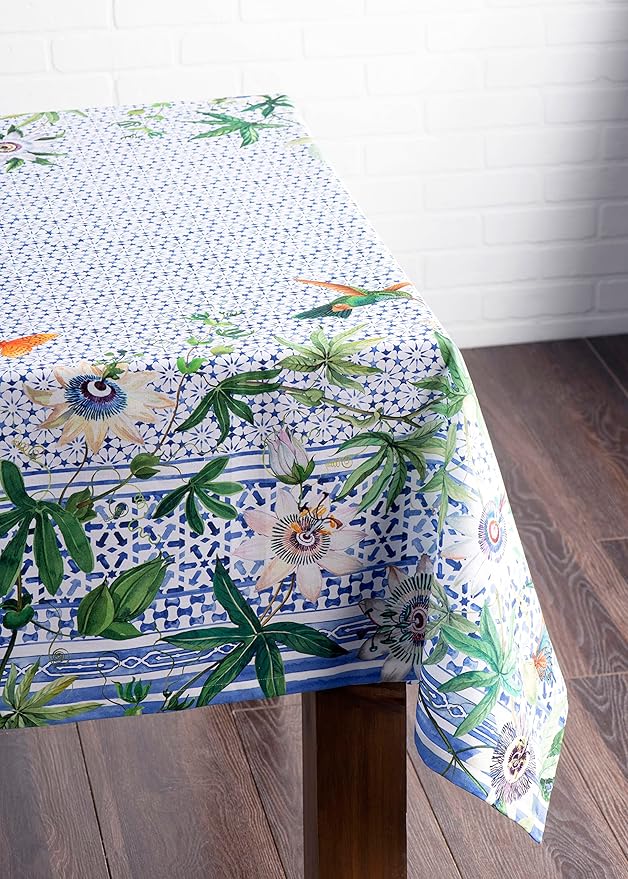 Maison d' Hermine Table Cloth Square Table 100% Cotton 60 x 60 Inches Tablecloth Reusable Decorative Everyday Use for Dining Room, Farmhouse, Home, Party, Festive & Wedding Spring Summer - Passiflora