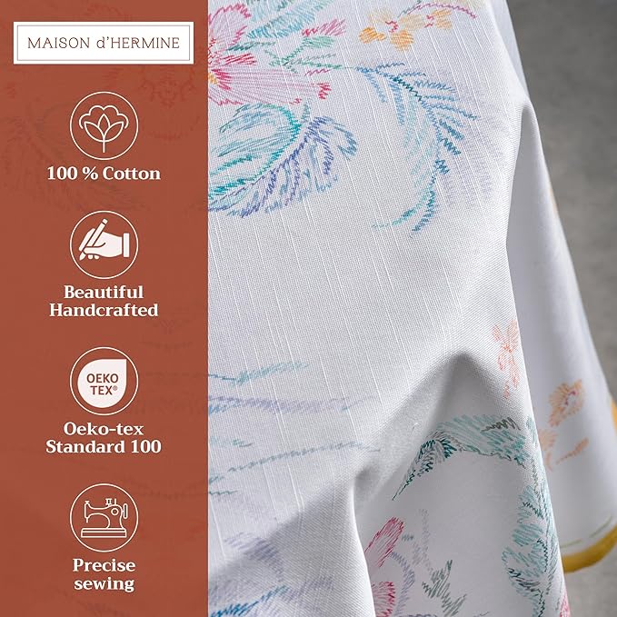Maison d' Hermine Table Cloth Round Table 100% Cotton 63 Inches Tablecloth Reusable Decorative Everyday Use for Dining Room, Farmhouse, Home, Party, Festive & Wedding Spring Summer - Paradise Island
