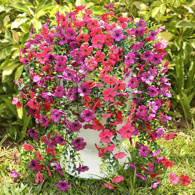 Artificial Hanging Flowers for Outdoors Faux Plants for Spring Summer Decoration,6 Bundles UV Resistant Realistic Silk Flowers Indoor Outside Garden Porch Patio Balcony Yard Farmhouse