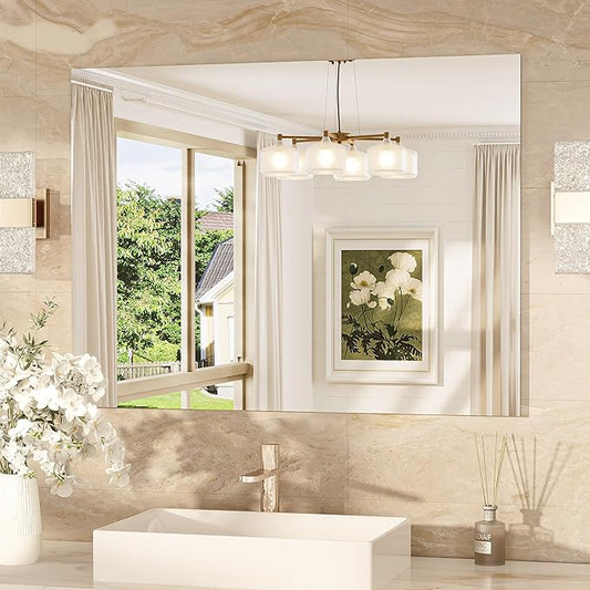 TokeShimi 40x30 Frameless Bathroom Vanity Mirrors for Over Sink, Modern Rectangle Bathroom Mirrors for Wall with Polished Edge Shatterproof Decorative Mirror for Bedroom, Living Room, Entryway