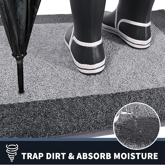 PURRUGS Dirt Trapping Door Mat 24" x 60", Non-Slip/Skid Machine Washable Entryway Rug, Shoes Scraper, Throw Rug, Super Absorbent Area Rug for Muddy Wet Shoes and Paws, Light Grey & Grey