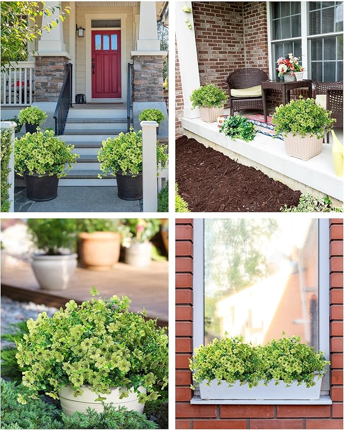 JAKY-Global Faux Artificial Plants Outdoor Flowers Spring Summer Decor 16 Bundles Fake Eucalyptus Silk Daisy UV Resistant Realistic for Outside Planters,Front Porch,Patio,Yard Pot Decoration