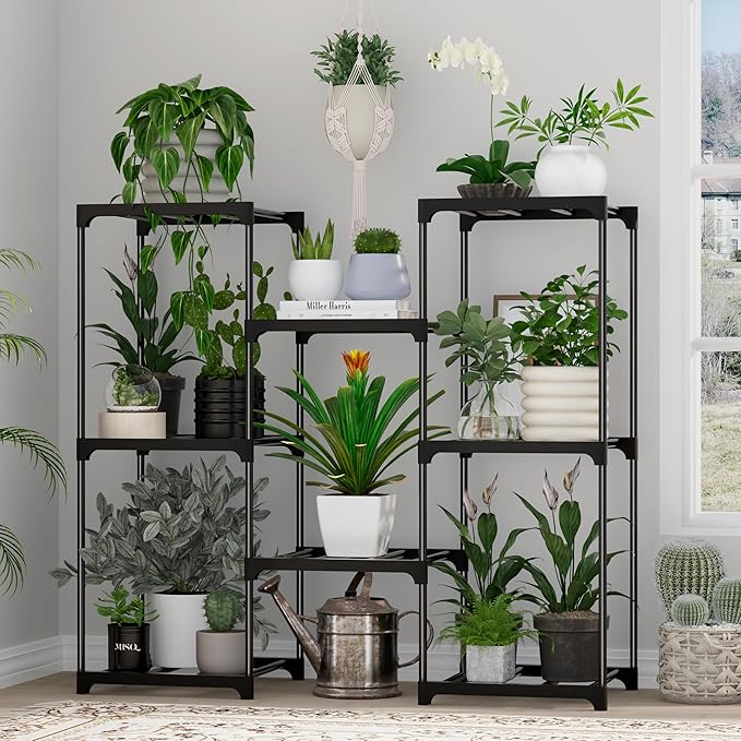 Metal Plant Stand Indoor Outdoor Plant Shelf Stand, 3 Tiers 8 Pots Potted Flower Plant Stands for Indoor Plants Multiple, Plant Shelves Stands Rack for Patio, Balcony, Living Room