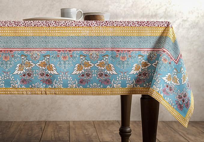 Maison d' Hermine 100% Cotton Rectangular Tablecloth 60×120 in – Farmhouse Dining Table Linen, Reusable Everyday Table Cover for Home, Wedding, Spring Summer Party Décor - Marquise