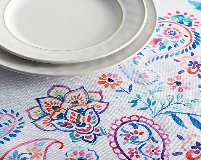 Maison d' Hermine Table Cloth Rectangle Table 100% Cotton 60 x 108 Inches Tablecloth Reusable Decorative for Dining Room, Farmhouse, Home, Party, Festive & Wedding Spring Summer - Indian Floral