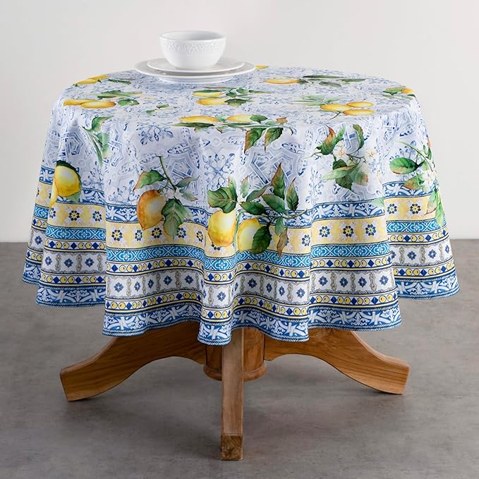 Maison d' Hermine Table Cloth Round Table 100% Cotton 63 Inches Tablecloth Reusable Decorative Everyday Use for Dining Room, Farmhouse, Home, Party, Festive & Wedding Spring Summer - Citrus