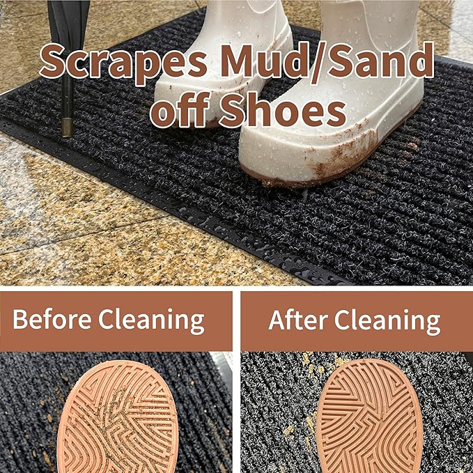 Front Door Mat Outdoor, Non-Slip and Heavy Duty Welcome Mat, Low Profile Easy Clean Indoor Outdoor Doormat for Patio Entryway with Durable PVC Backing.(Black and White 47"x31")