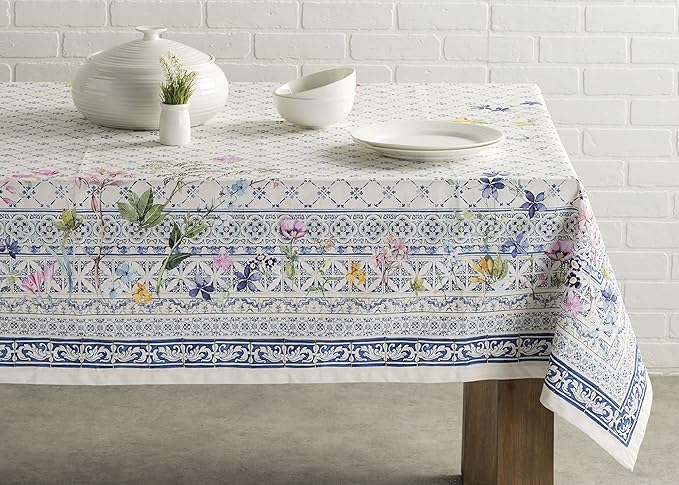 Maison d' Hermine Table Cloth Rectangle Table 100% Cotton 60 x 90 Inches Tablecloth Reusable Decorative Everyday Use for Dining Room, Farmhouse, Home, Party, Festive & Wedding Spring Summer - Faience