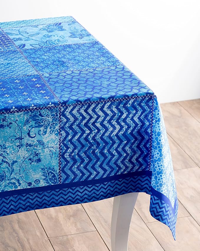 Maison d' Hermine Table Cloth Square Table 100% Cotton 54 x 54 Inches Tablecloth Reusable Decorative Everyday Use for Dining Room, Farmhouse, Home, Party, Festive & Wedding Spring Summer - Indigo Love