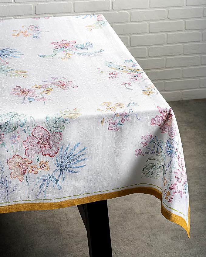 Maison d' Hermine Table Cloth Rectangle Table 100% Cotton 70 x 90 Inches Tablecloth Reusable Decorative for Dining Room, Farmhouse, Home, Party, Festive & Wedding Spring Summer - Paradise Island